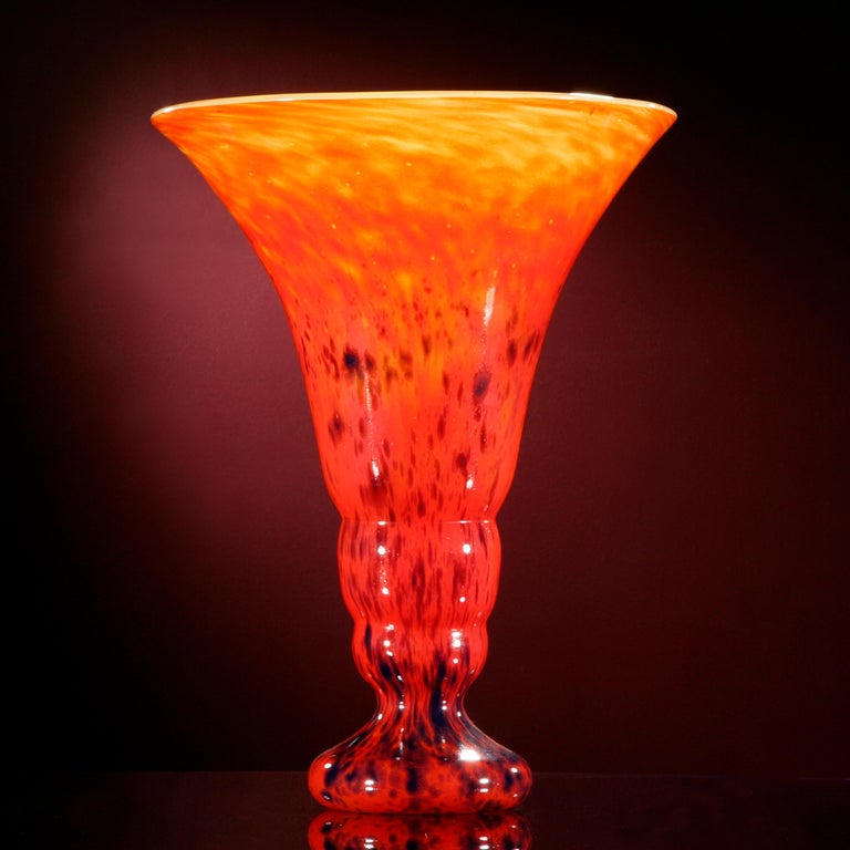Sensational Large Fluted Glass Vase by Schneider, France, 1930s at 1stDibs