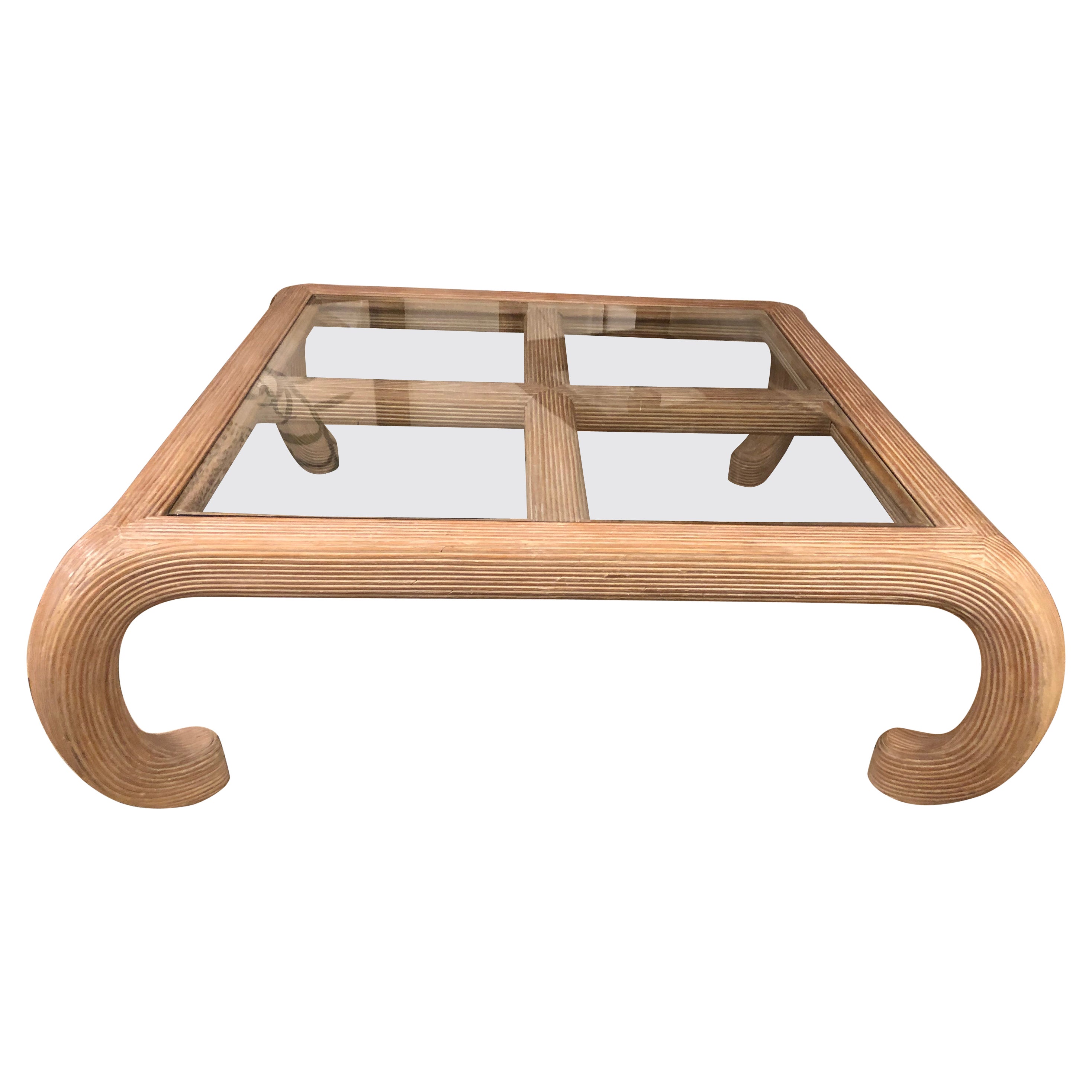 Sensational Large Square Split Reed & Glass Coffee Table