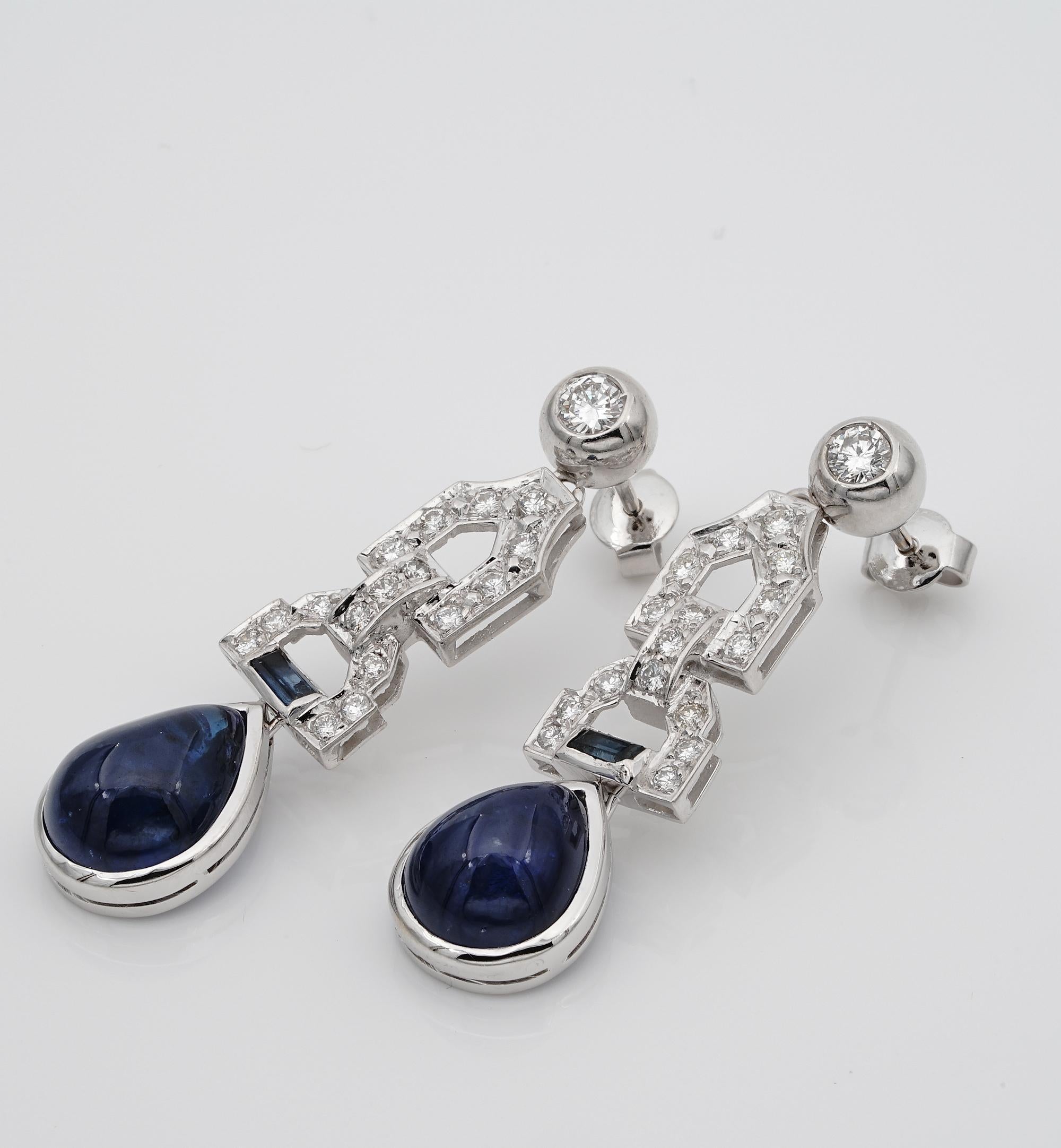 Women's Sensational Late Art Deco Natural Sapphire and Diamond Ear Drops For Sale