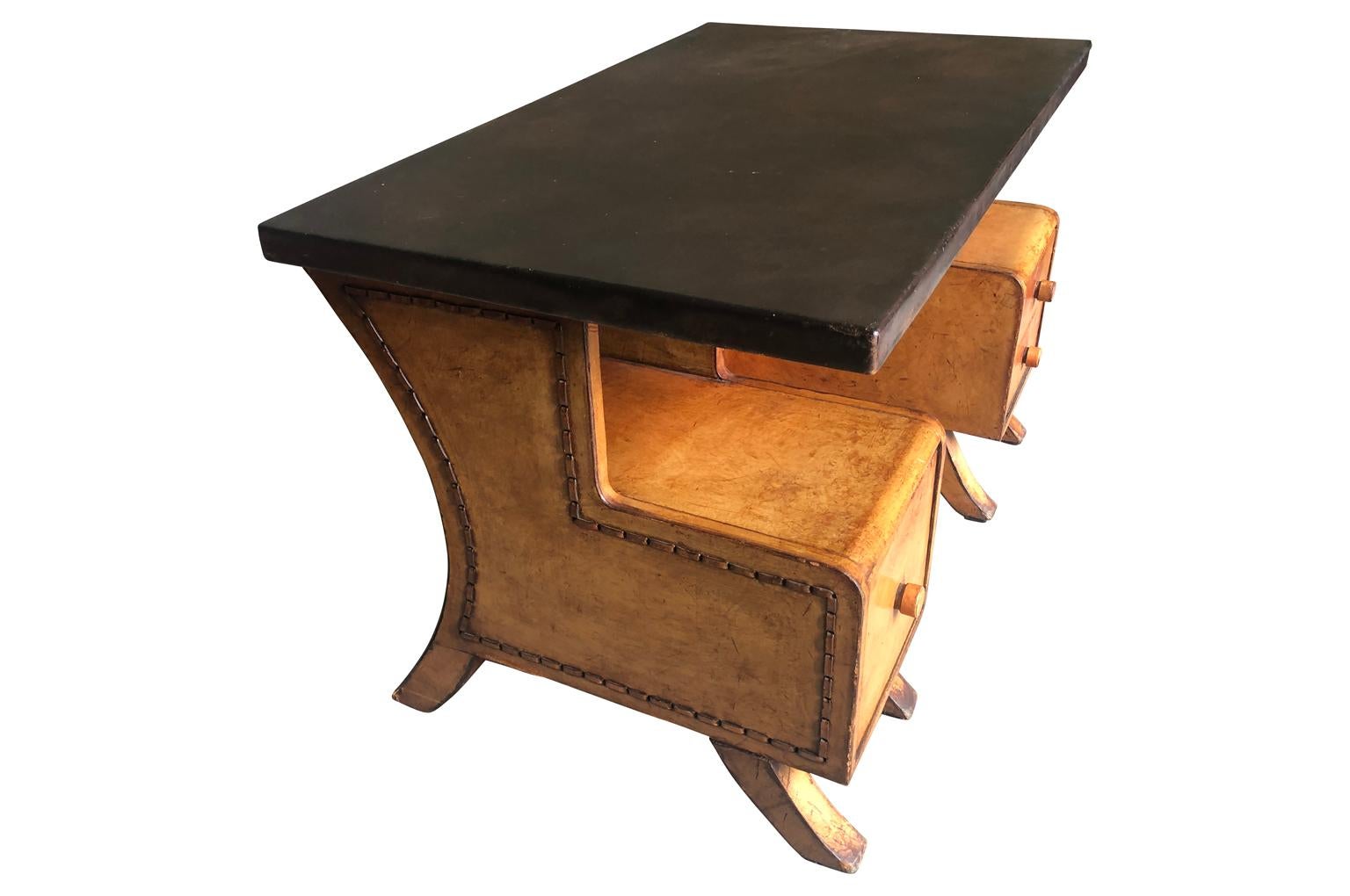 Sensational Leather Clad French Art Deco Desk In Good Condition For Sale In Atlanta, GA