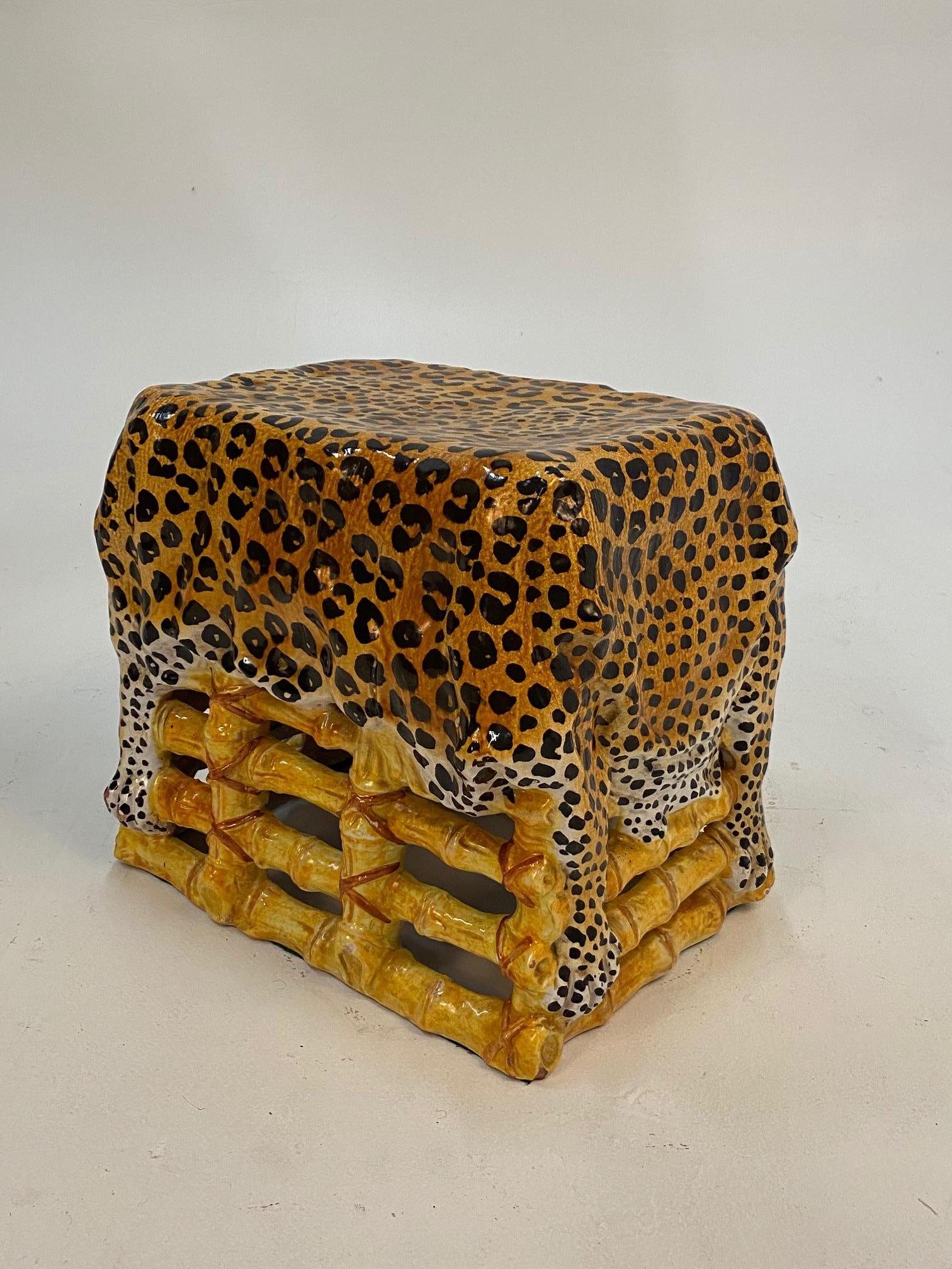 Mid-20th Century Sensational Leopard Print Italian Terracotta Garden Seat Drinks Table