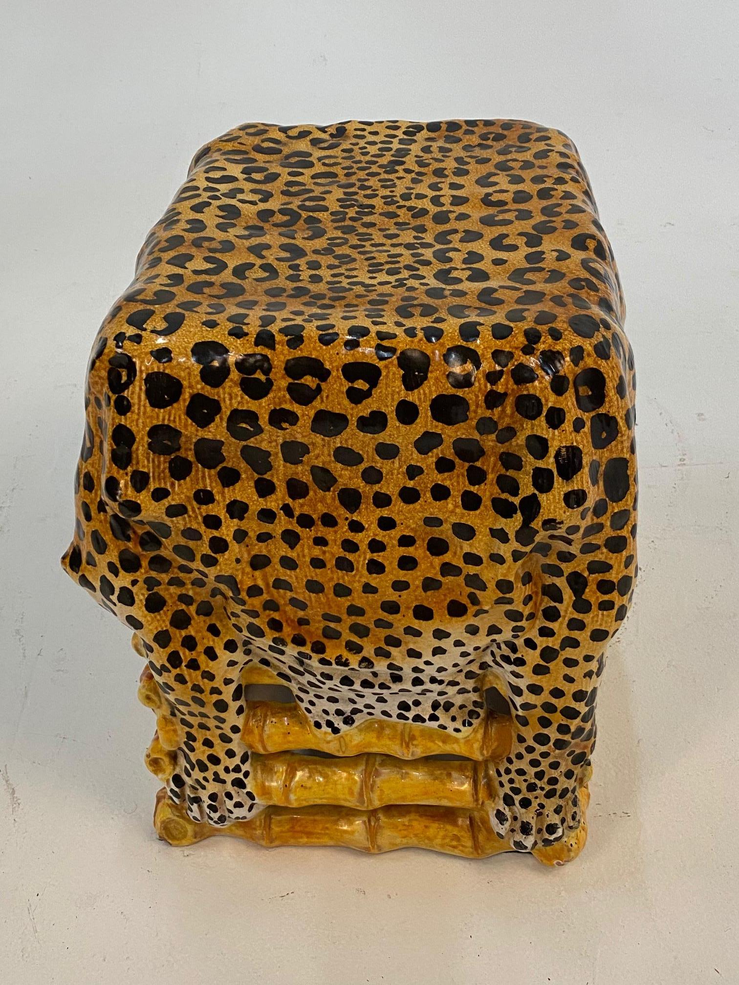 Sensational Leopard Print Italian Terracotta Garden Seat Drinks Table 2
