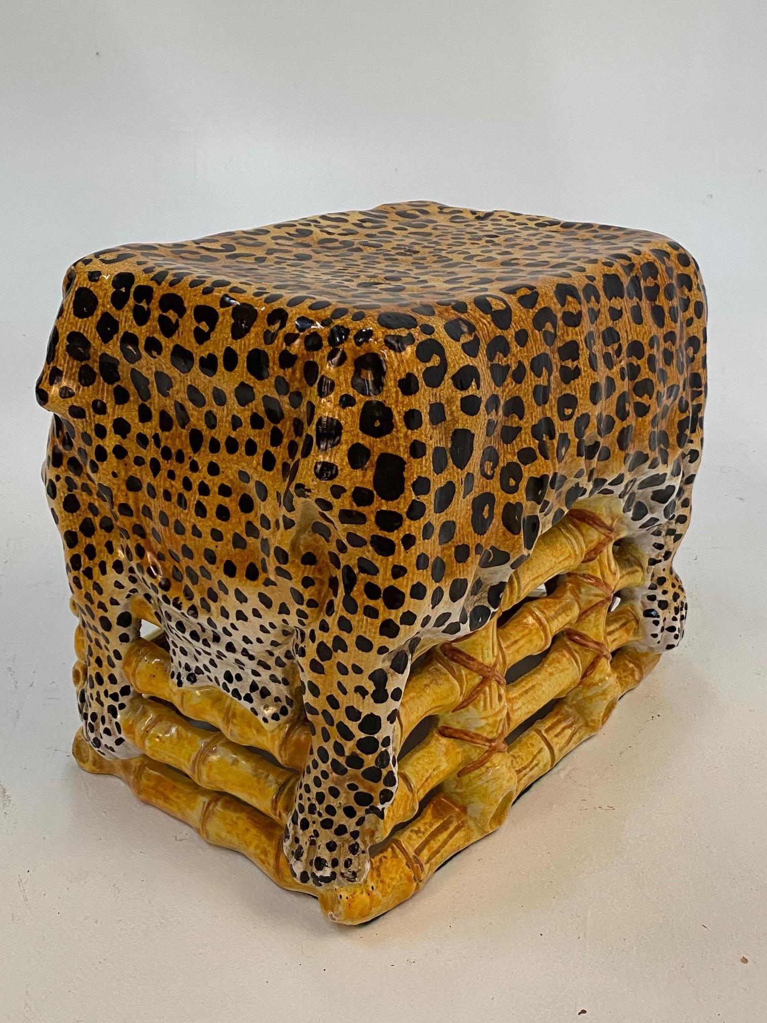 Sensational Leopard Print Italian Terracotta Garden Seat Drinks Table 3