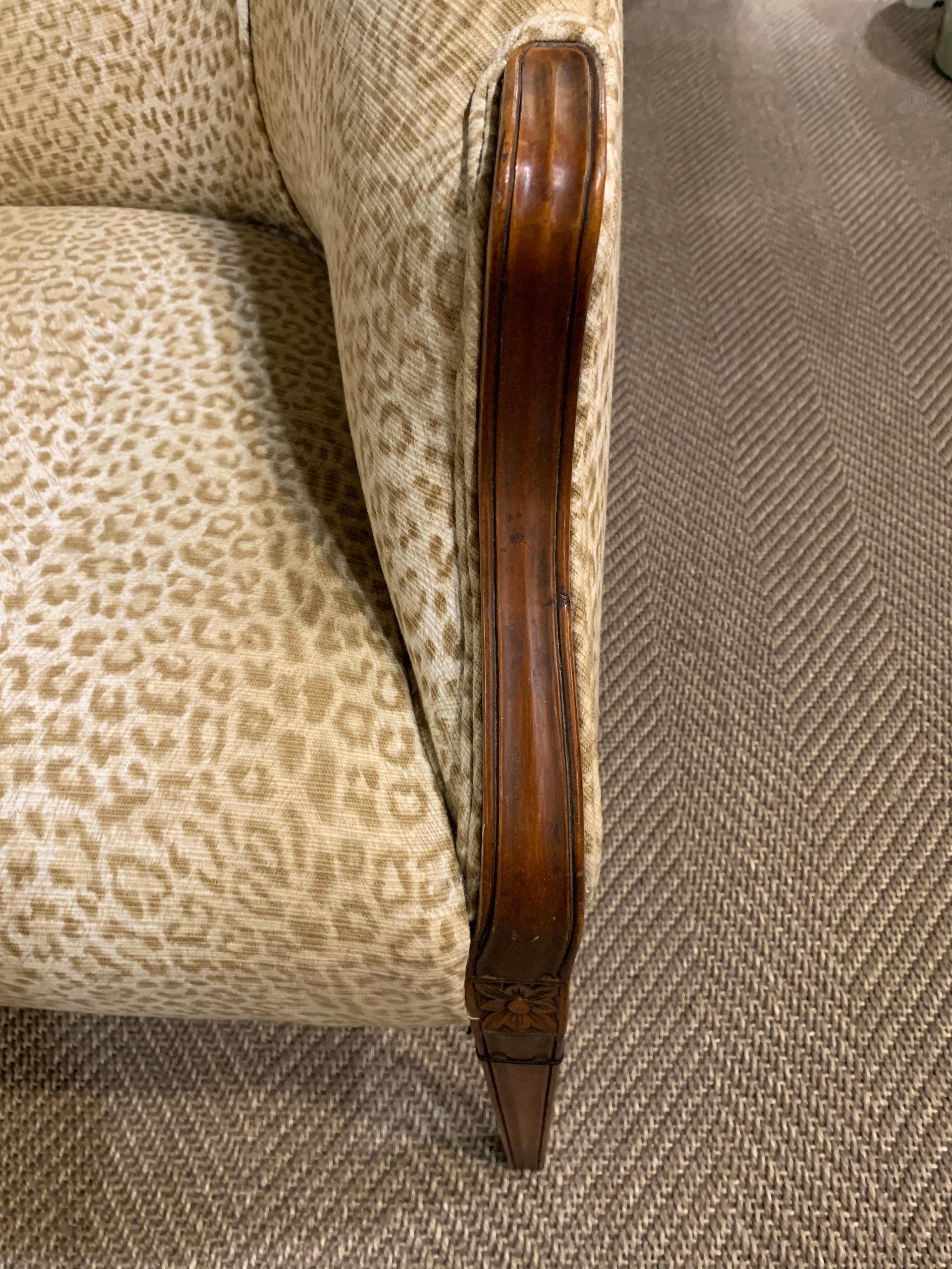 Sensational Mahogany and Animal Print Upholstered Sofa 1
