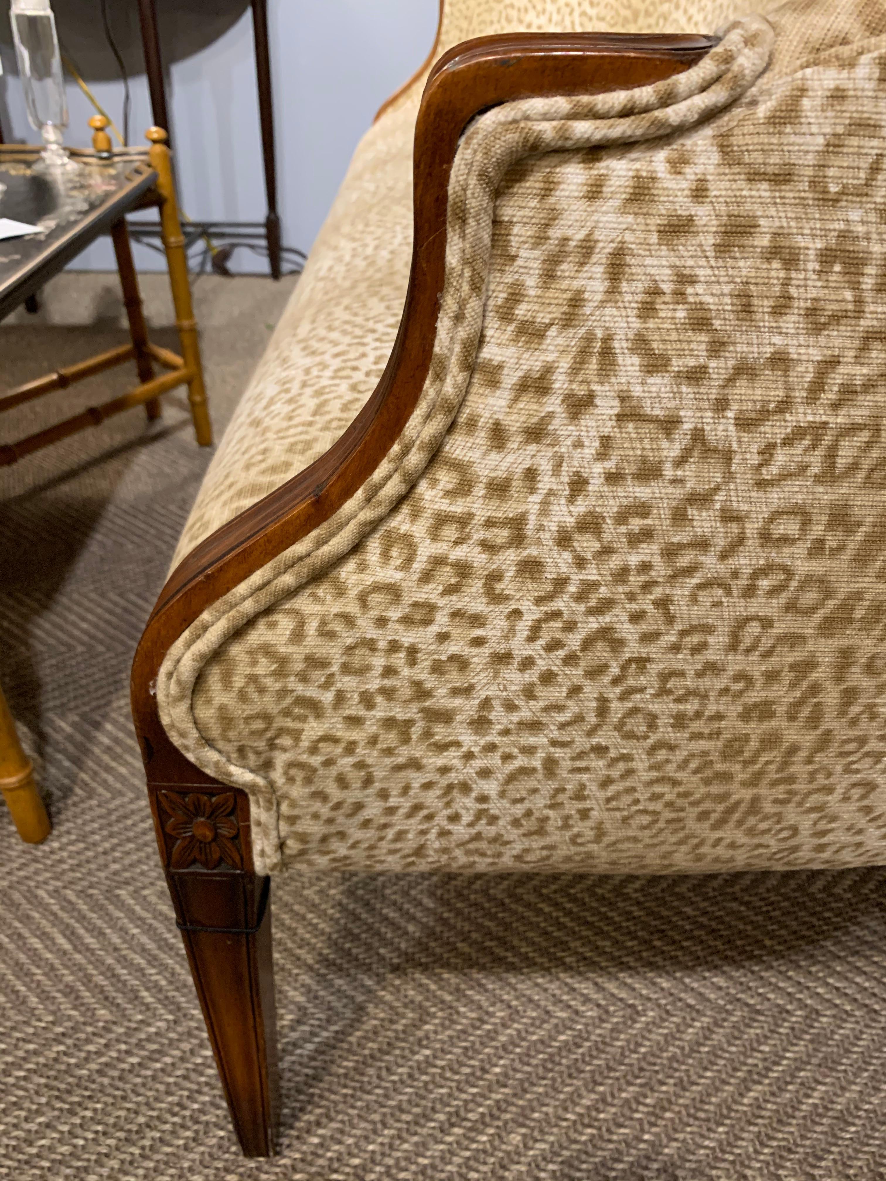 Sensational Mahogany and Animal Print Upholstered Sofa 2