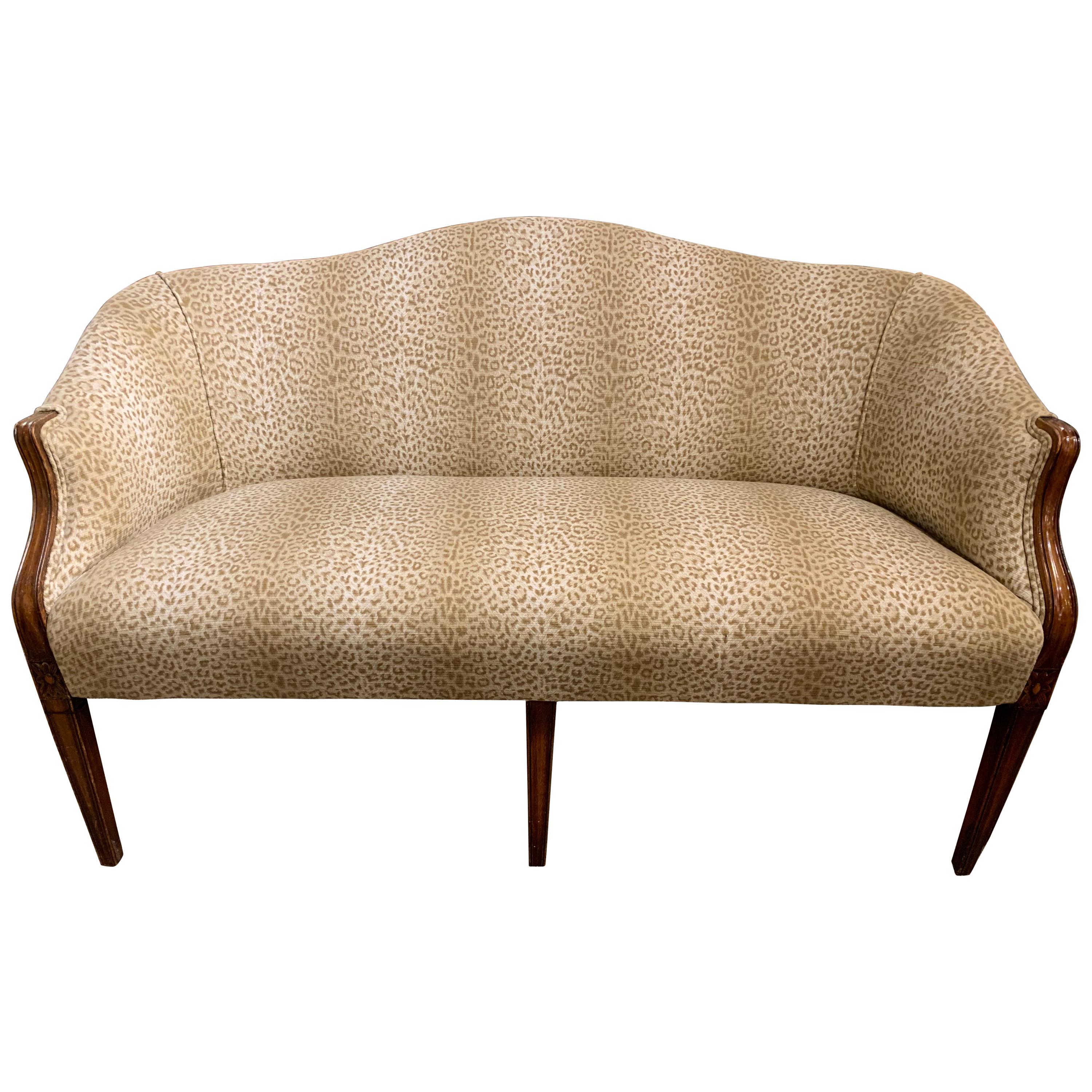 Sensational Mahogany and Animal Print Upholstered Sofa