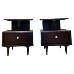 Sensational Mahogany Nightstands Side Tables by Kent Coffey Continental, 1960s