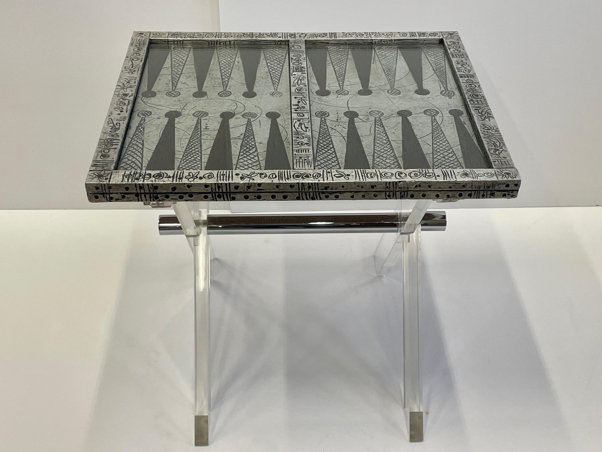 Sensationaler Marvin Arenson signierter Backgammon-Spieltisch-Cocktailtisch  (Moderne der Mitte des Jahrhunderts) im Angebot