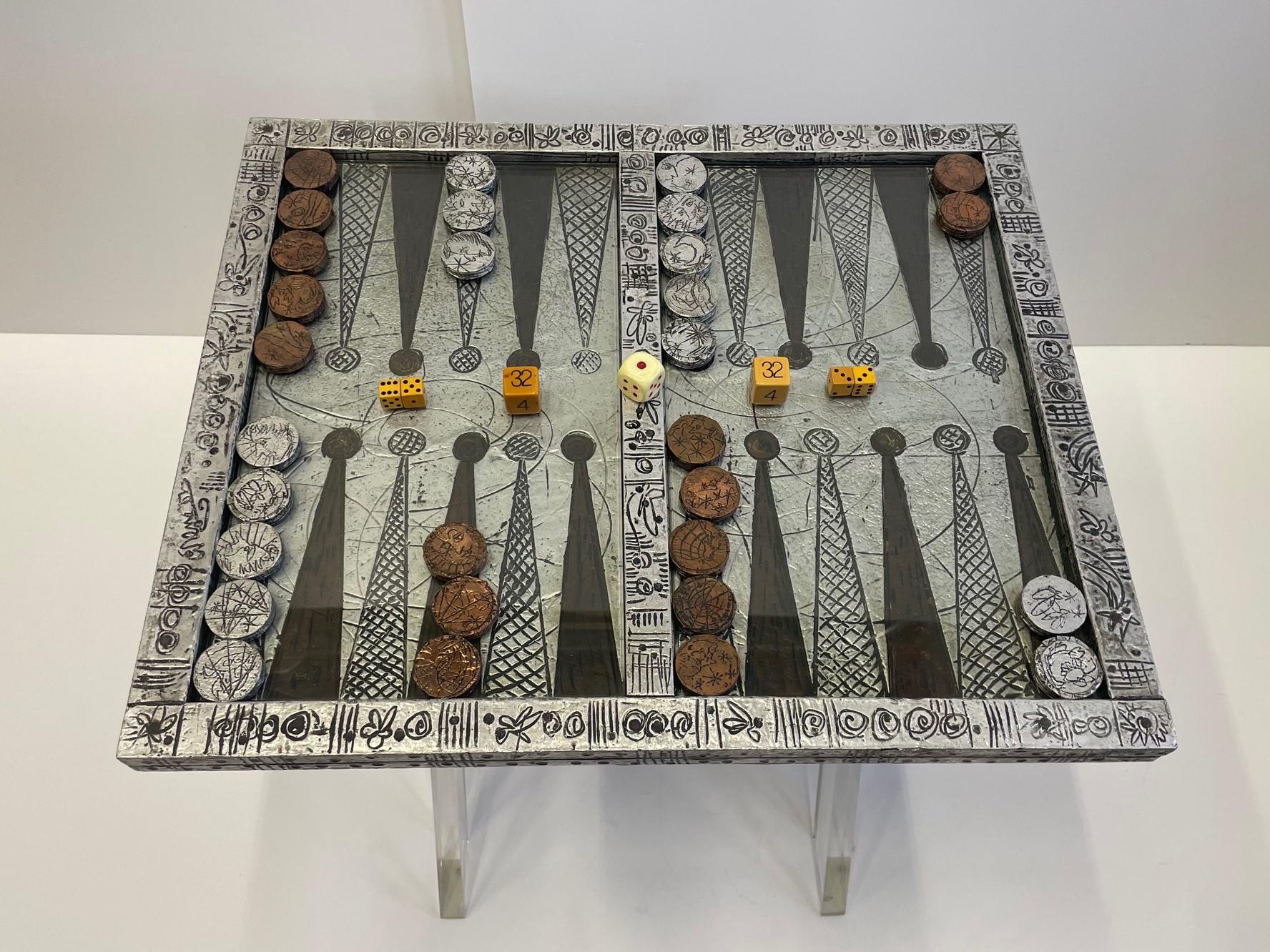 Sensationaler Marvin Arenson signierter Backgammon-Spieltisch-Cocktailtisch  im Zustand „Gut“ im Angebot in Hopewell, NJ