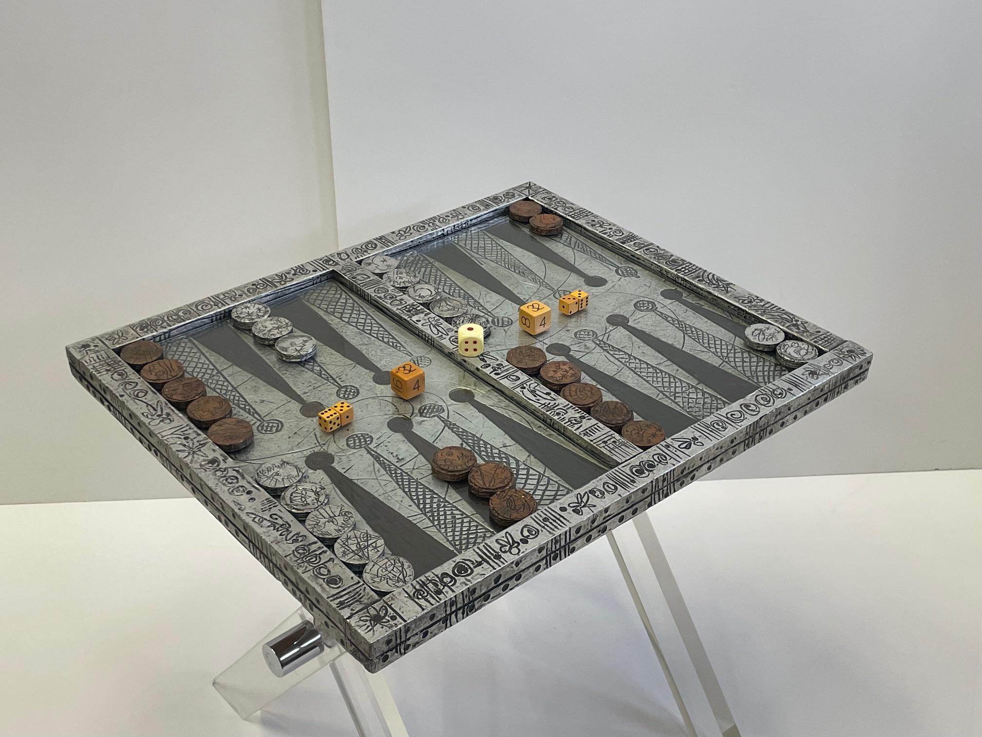 Sensationaler Marvin Arenson signierter Backgammon-Spieltisch-Cocktailtisch  (Ende des 20. Jahrhunderts) im Angebot