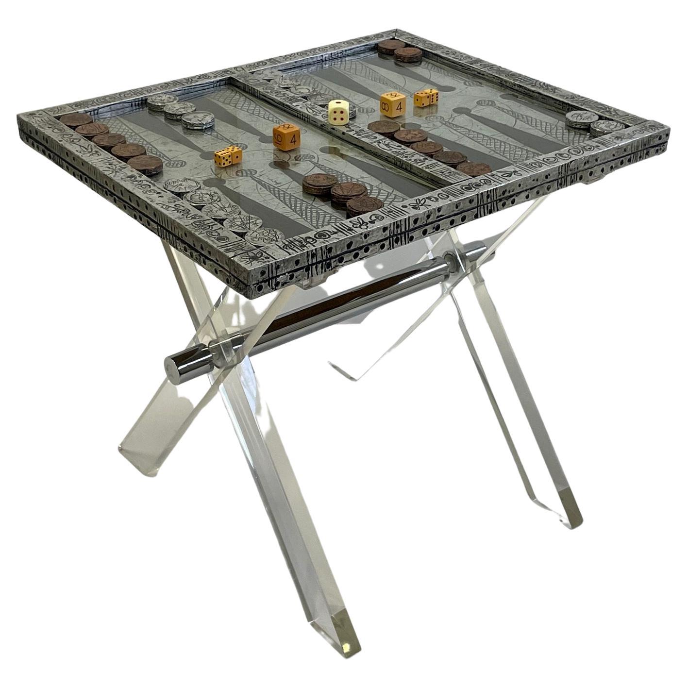 Sensational Marvin Arenson Signed Backgammon Game Table Cocktail Table  For Sale