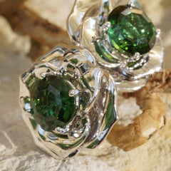 Mint Green Tourmaline Stud Earrings, 2.80 ct, 18K White Gold Setting, 8 Grams