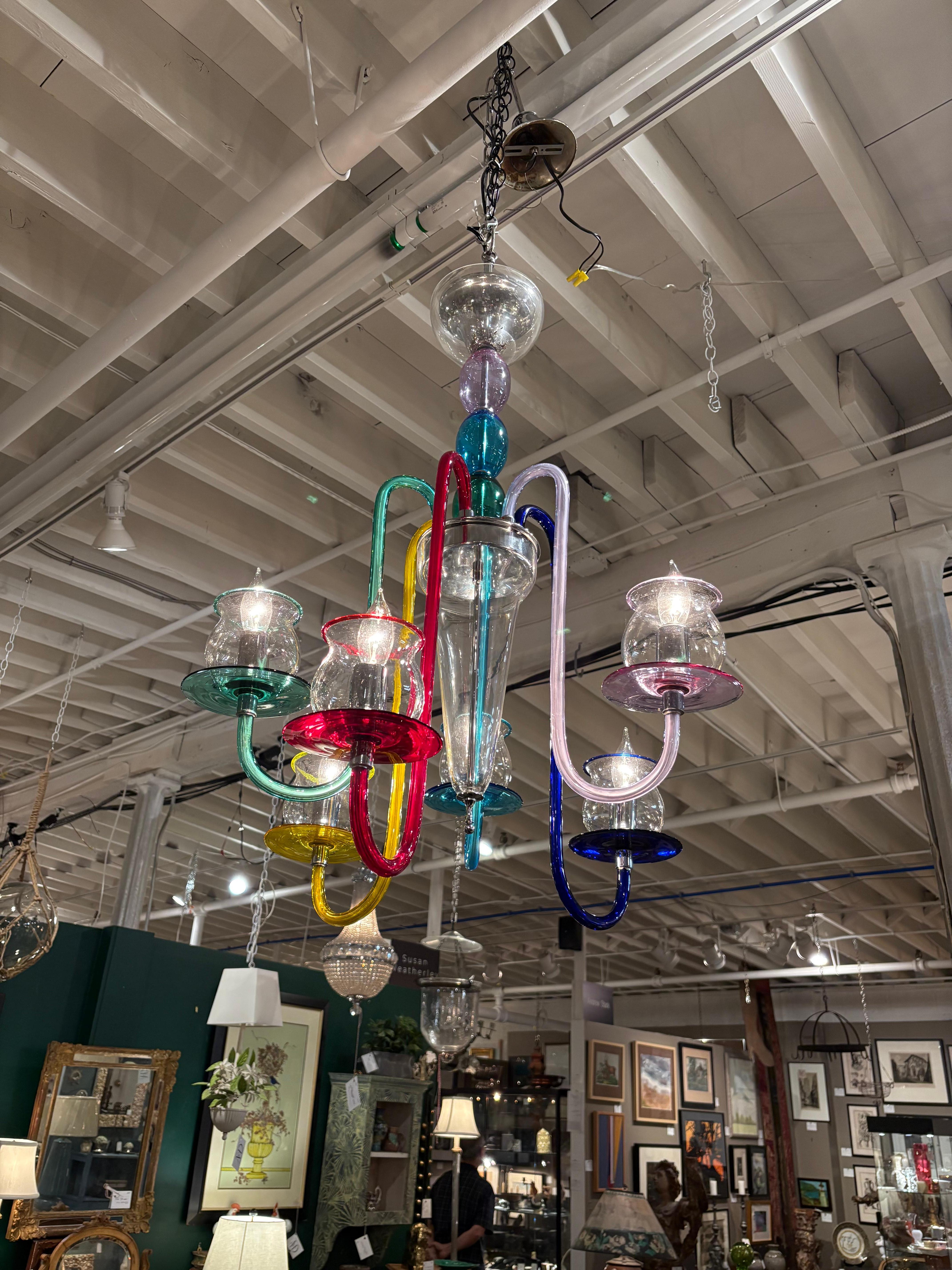 Blown Glass Sensational Murano DeMajo Multi Colored Chandelier For Sale