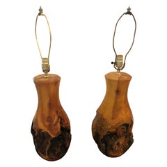 Sensational Organic Pair of Knotty Sculptural Wood Table Lamps