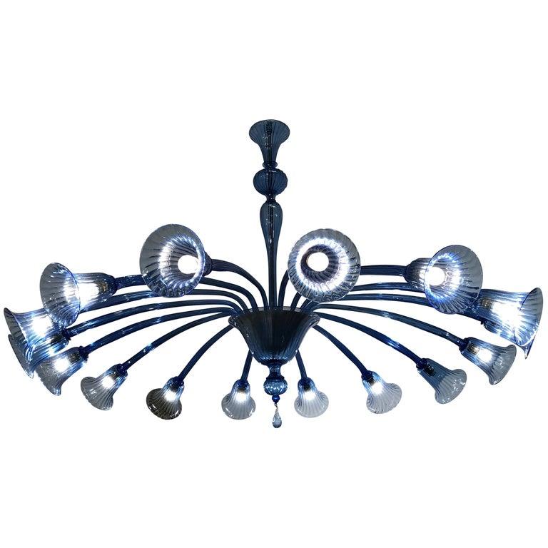 Sensational Original Venini Chandelier with Light Blue Blown Glass, 1920 In Excellent Condition In Rome, IT