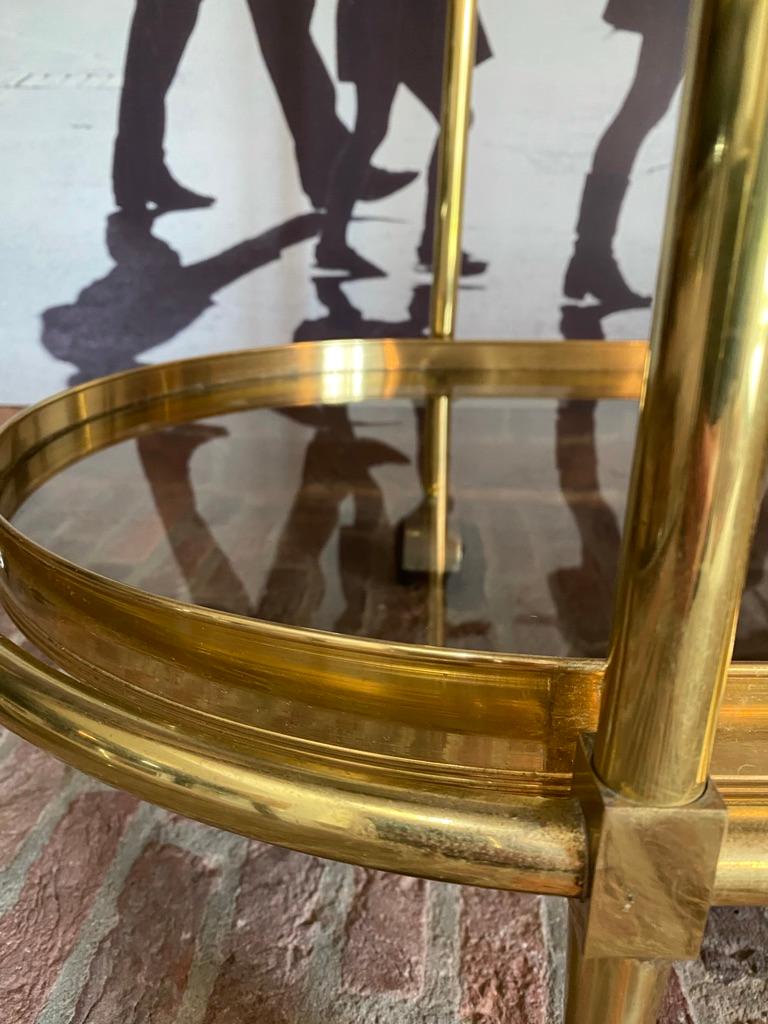 Sensational Oval Shaped Two-Tier Brass Italian Tea or Bar Cart 80's For Sale 2