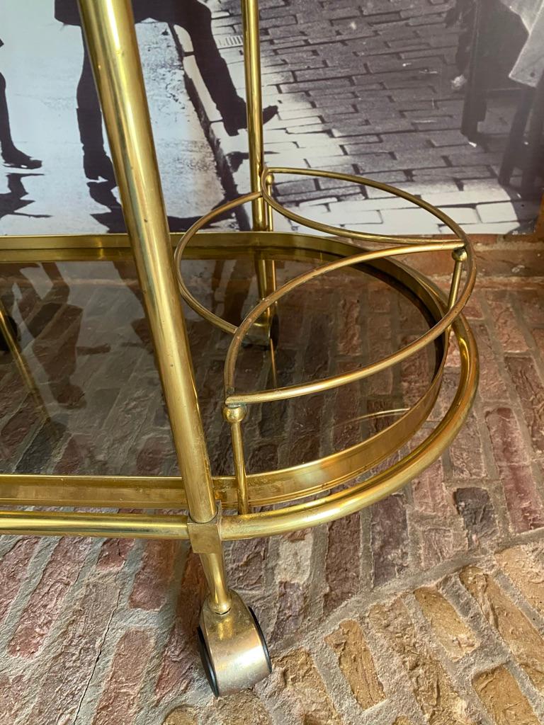 Sensational Oval Shaped Two-Tier Brass Italian Tea or Bar Cart 80's For Sale 3