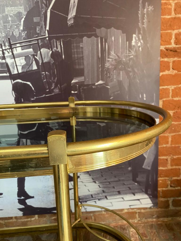 Sensational Oval Shaped Two-Tier Brass Italian Tea or Bar Cart 80's For Sale 4