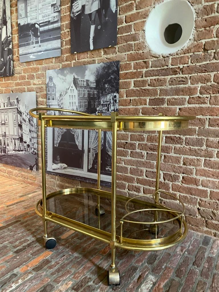 Hollywood Regency Sensational Oval Shaped Two-Tier Brass Italian Tea or Bar Cart 80's For Sale
