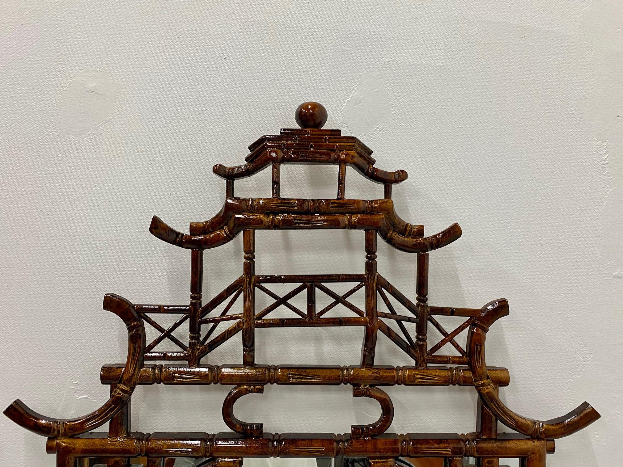 Chinese Chippendale Sensational Pagoda Style Faux Tortoise Bamboo Mirror