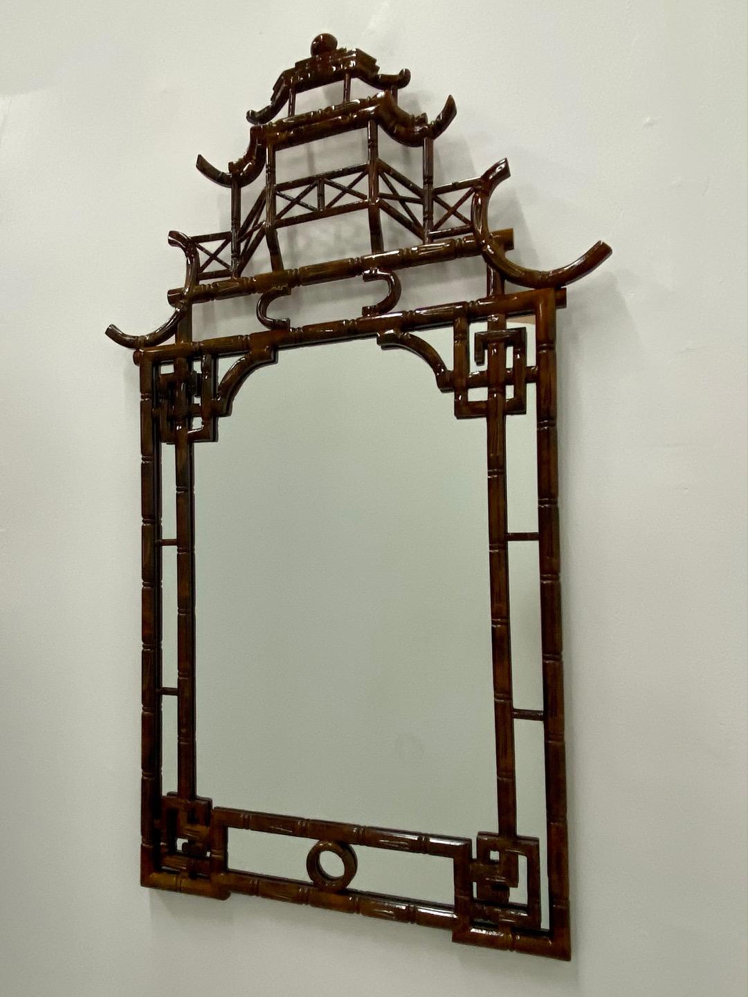 Late 20th Century Sensational Pagoda Style Faux Tortoise Bamboo Mirror