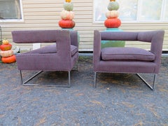 Sensational Pair Milo Baughman Style Chrome Open Back Cube Chairs Mid-Century