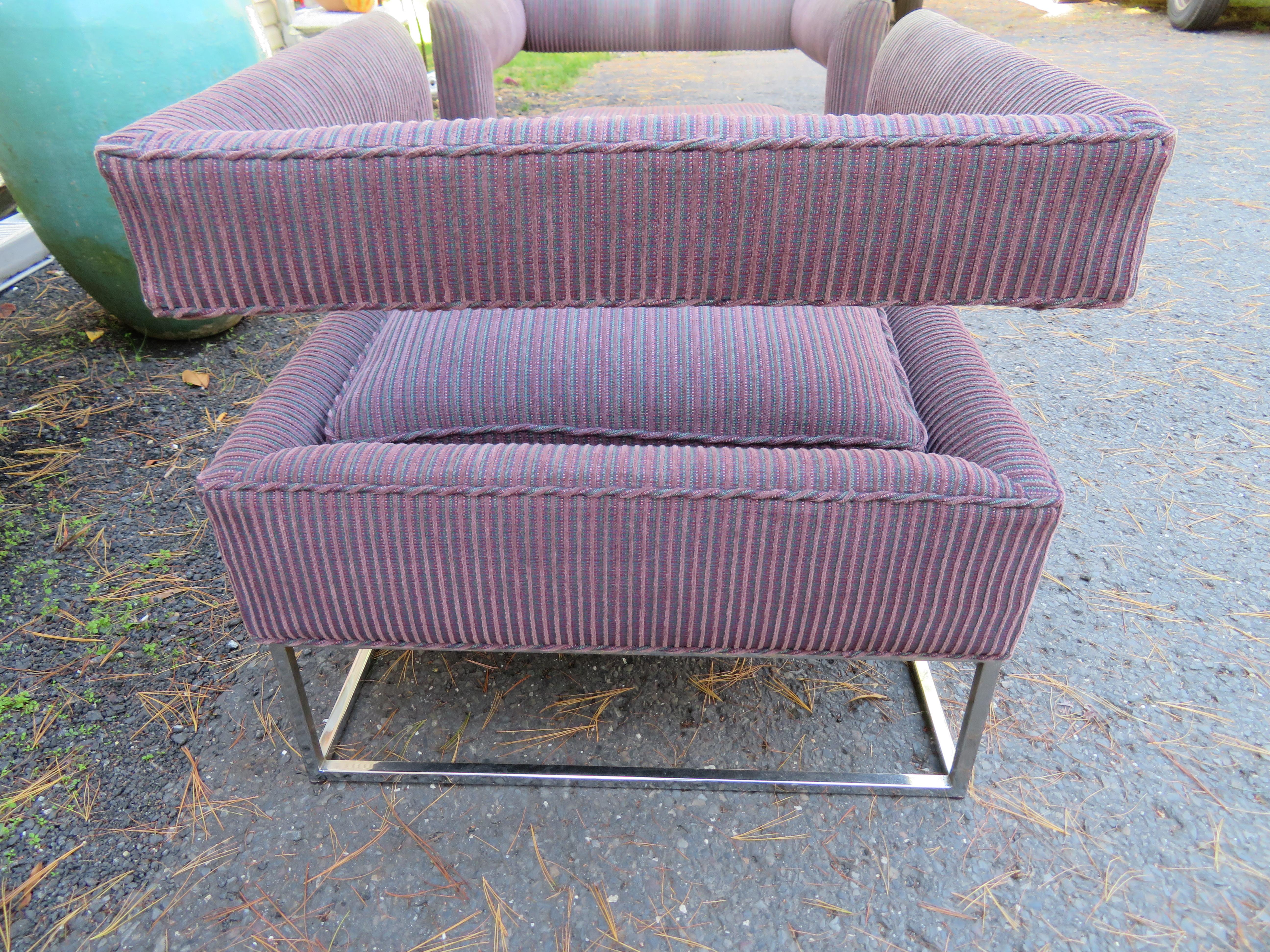 Upholstery Sensational Pair Milo Baughman Style Chrome Open Back Cube Chairs Mid-Century For Sale