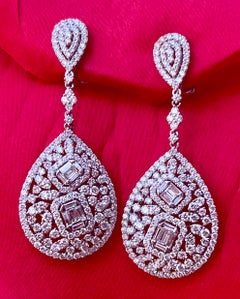 Sensational Pair of 12 Carat Diamond 18K White Gold Pear Shaped Drop Earrings