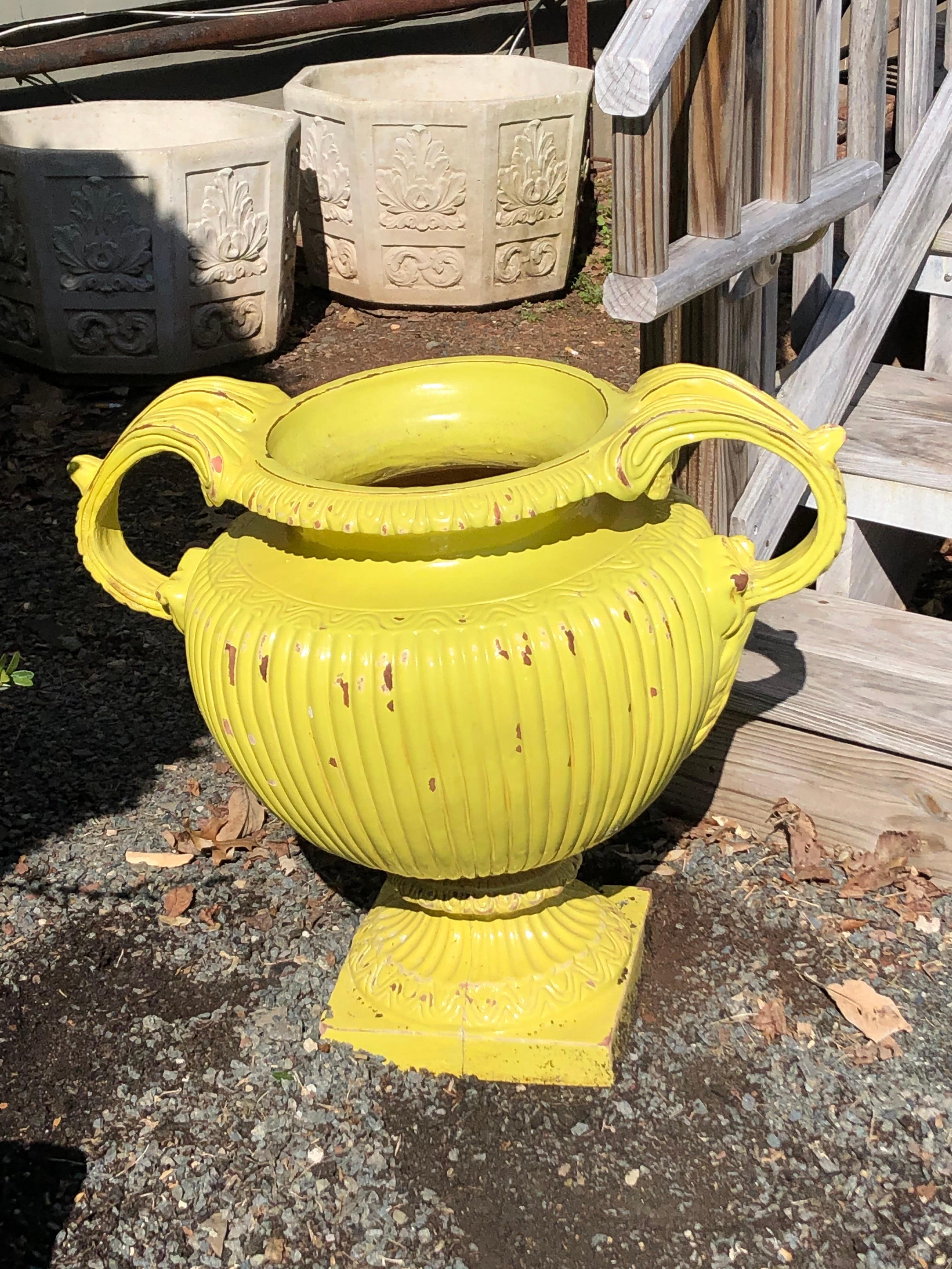 Sensational Pair of Bright Yellow Ceramic Vintage Handled Planter Jardinières 1