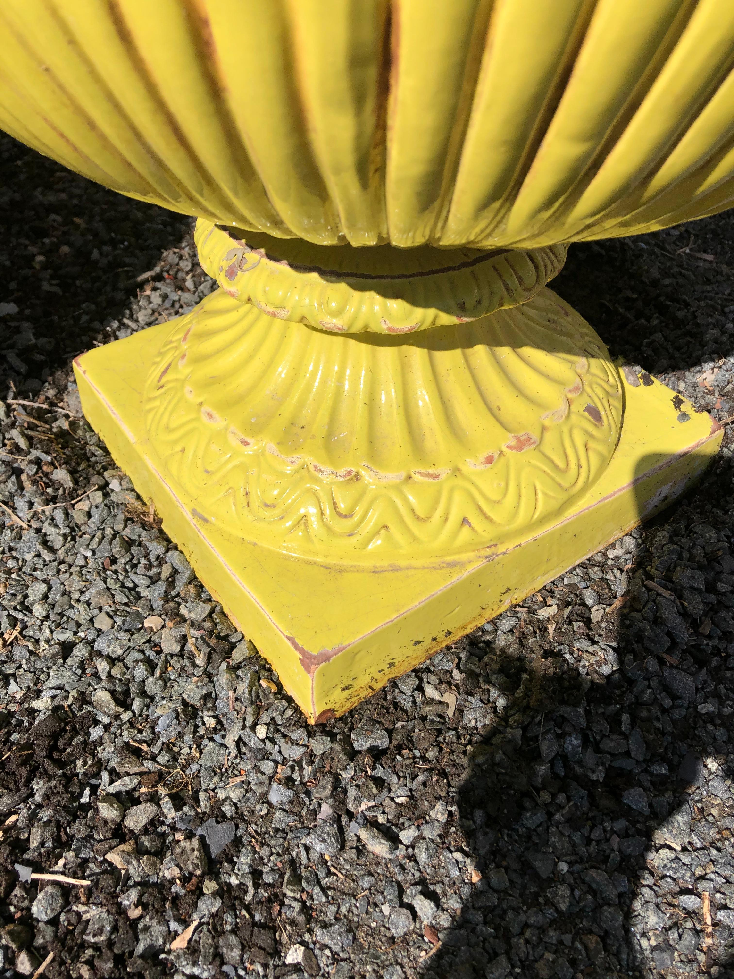 Sensational Pair of Bright Yellow Ceramic Vintage Handled Planter Jardinières 2