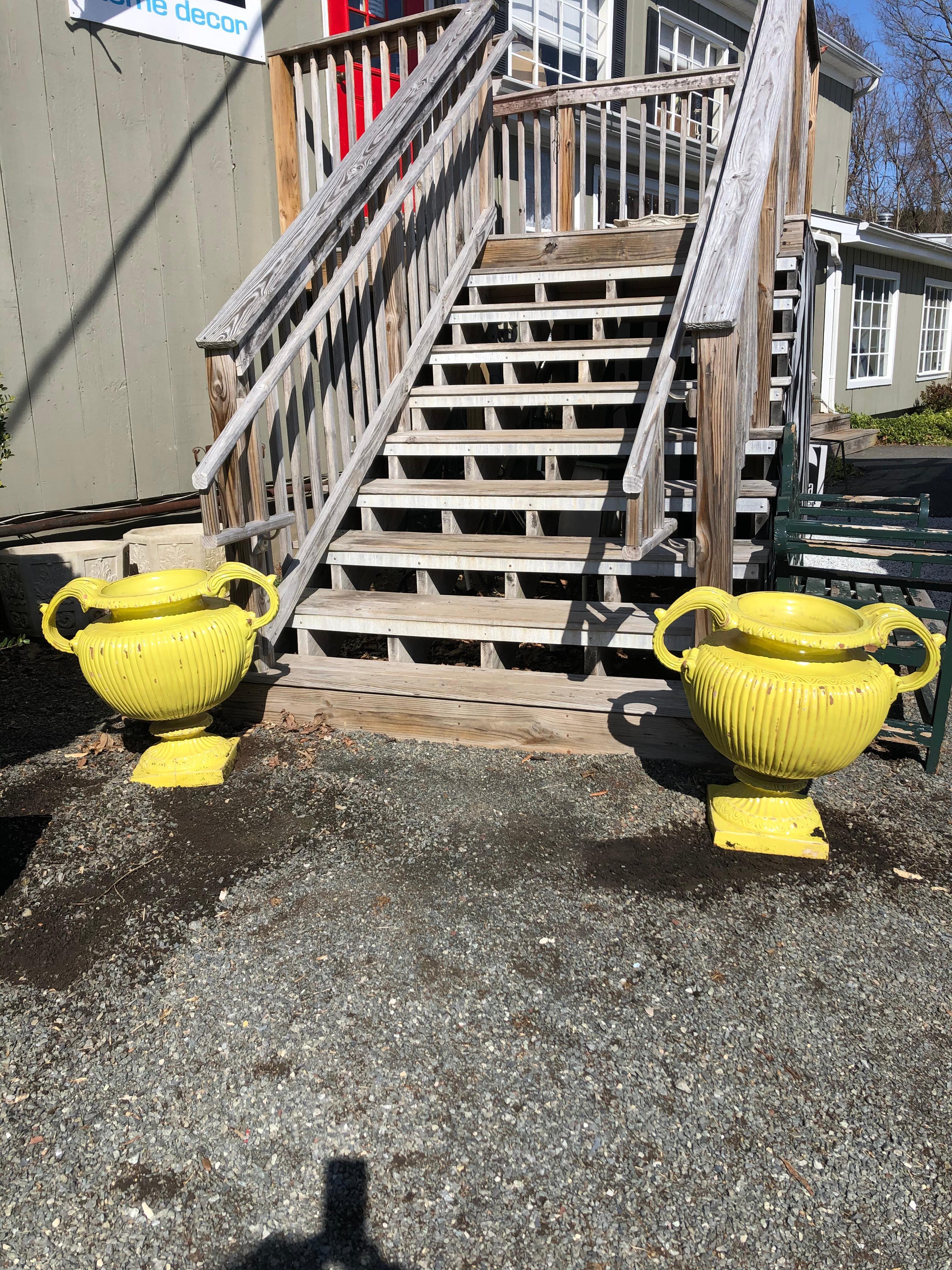 Sensational Pair of Bright Yellow Ceramic Vintage Handled Planter Jardinières 3