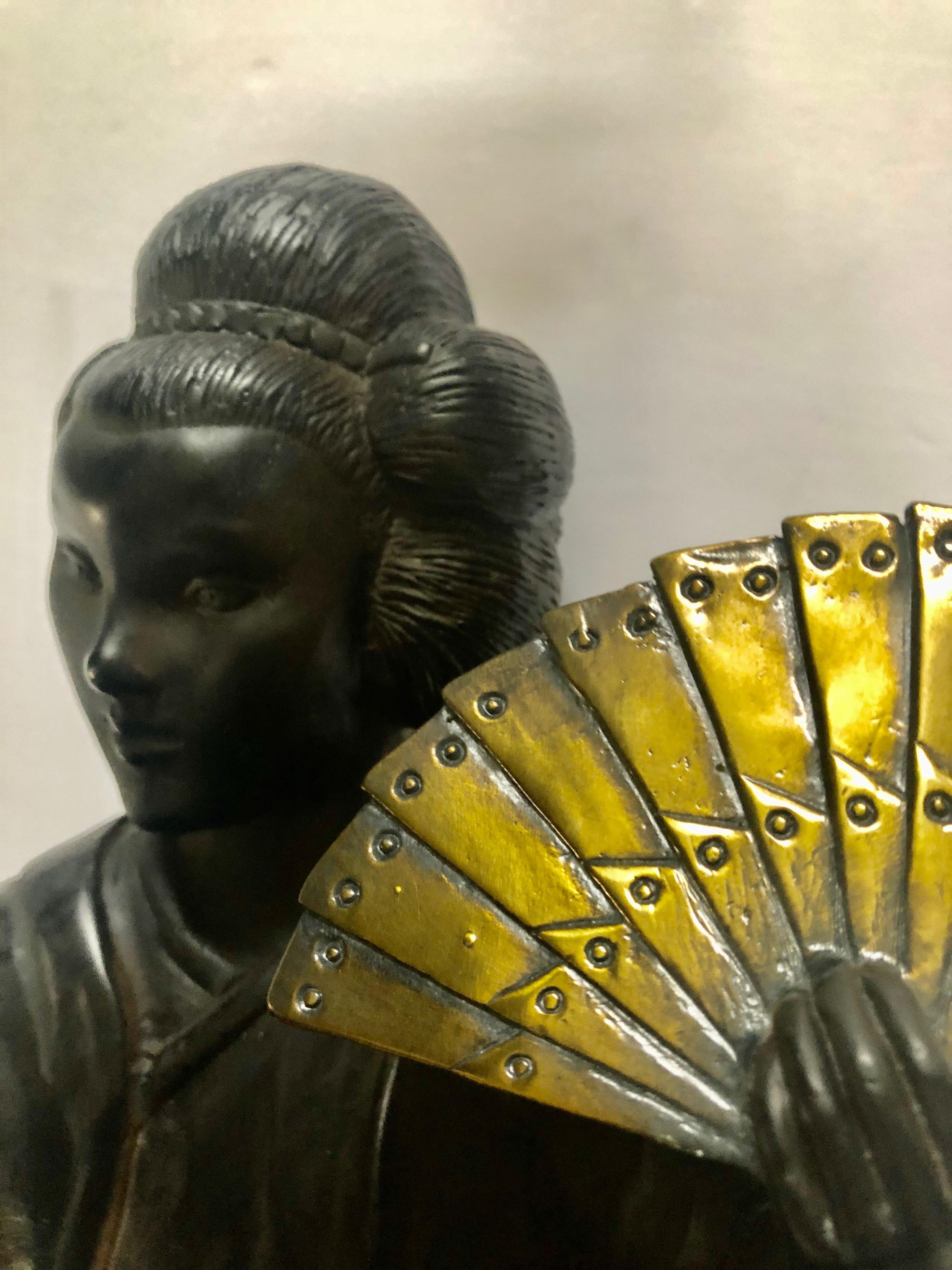 Sensational Pair of Bronze Asian Figural Wall Sconces For Sale 3