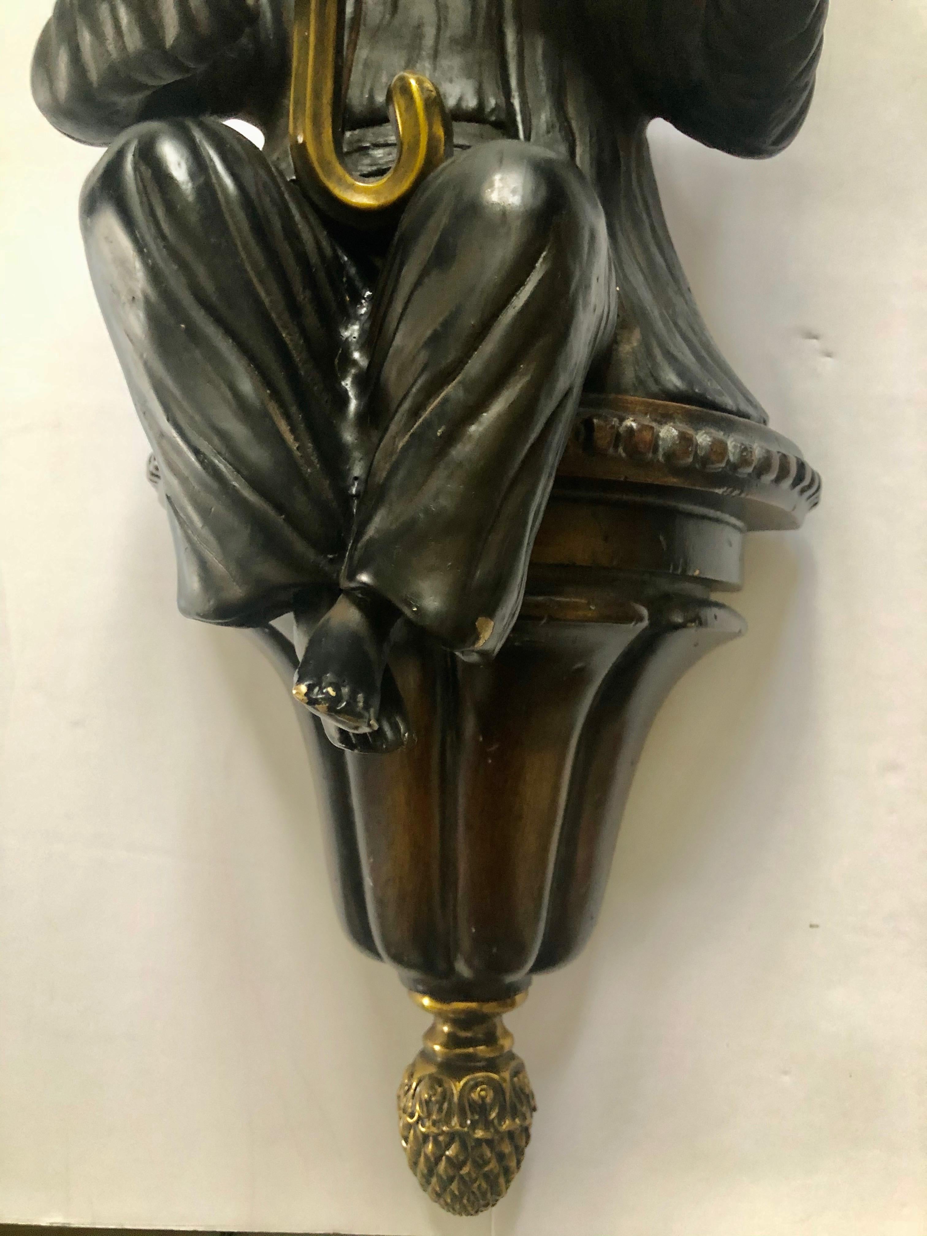 Sensational Pair of Bronze Asian Figural Wall Sconces 5