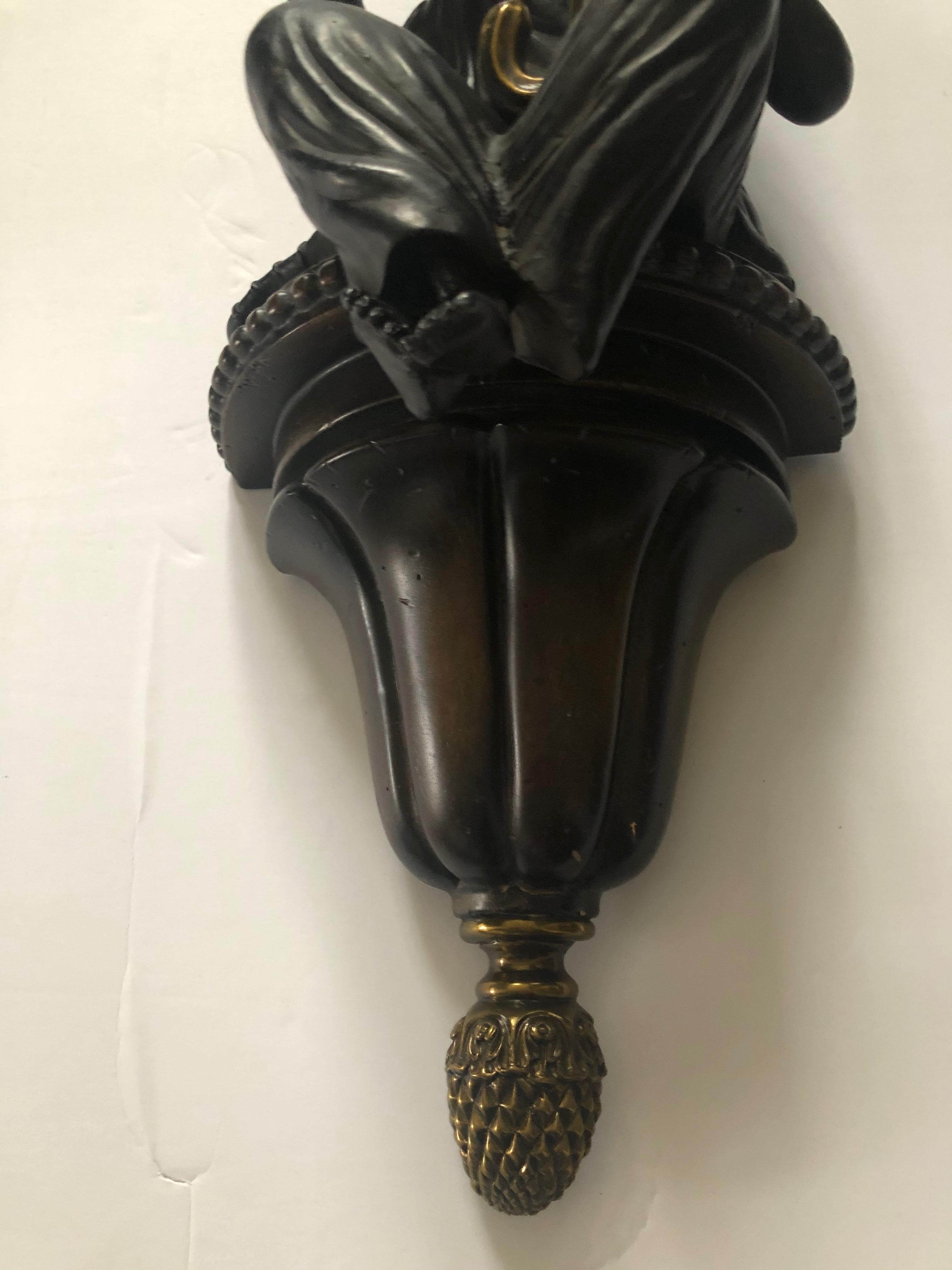 Brass Sensational Pair of Bronze Asian Figural Wall Sconces For Sale