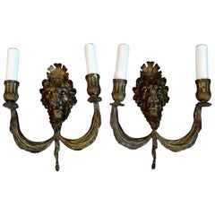 Sensational Pair of Early Bronze Lion Wall Sconces