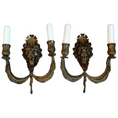 Sensational Pair of Early Bronze Lion Wall Sconces