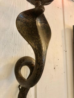 Sensational Pair of Enamel Brass Egyptian Revival Cobra Candle Sconces