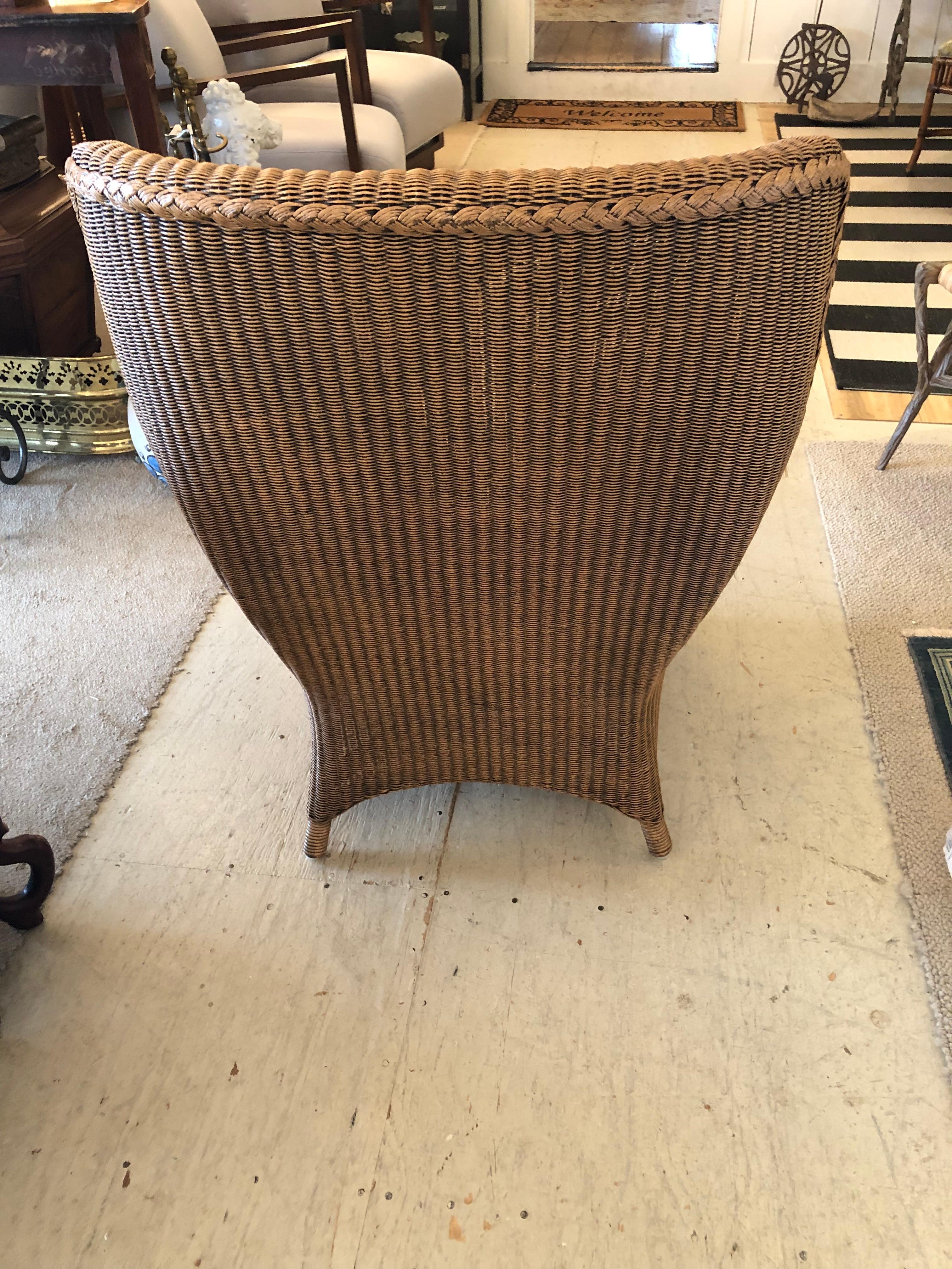 Sensational Pair of Large Curvy Natural Brown Wicker Lounge Club Chairs For Sale 4