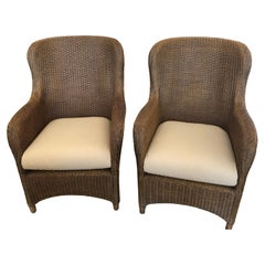 Vintage Sensational Pair of Large Curvy Natural Brown Wicker Lounge Club Chairs