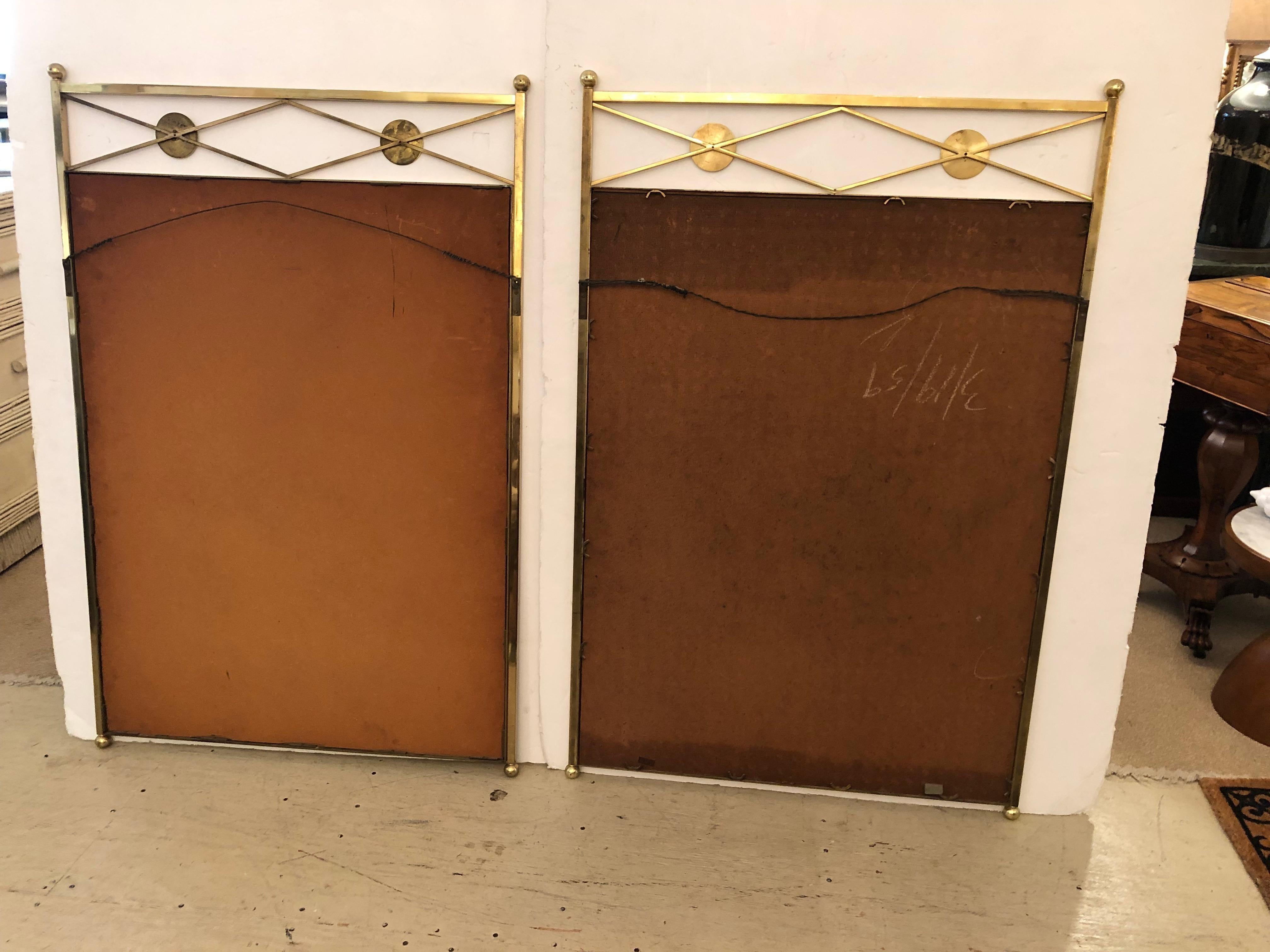Sensational Pair of Large Solid Brass Hollywood Regency Vintage Mirrors For Sale 3