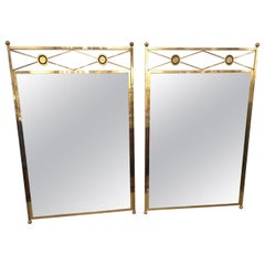 Sensational Pair of Large Solid Brass Hollywood Regency Vintage Mirrors