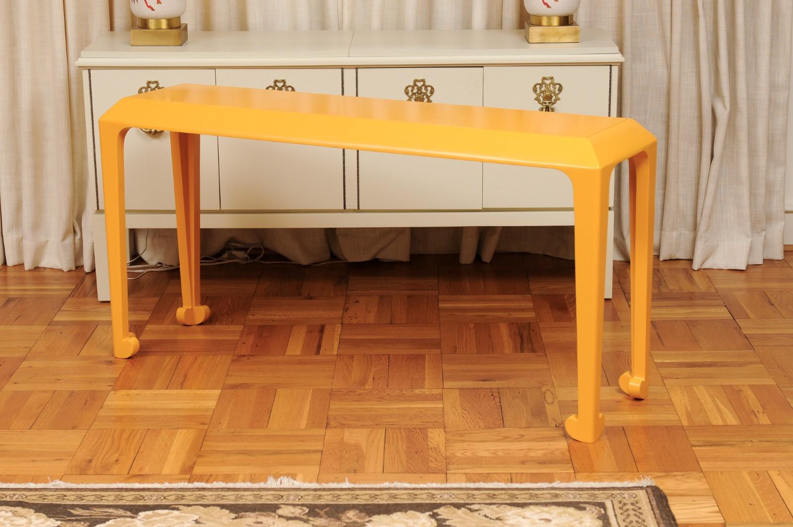 Sensational Pair of Mahogany Altar Consoles in Marigold Lacquer by Baker, c 1975 For Sale 4