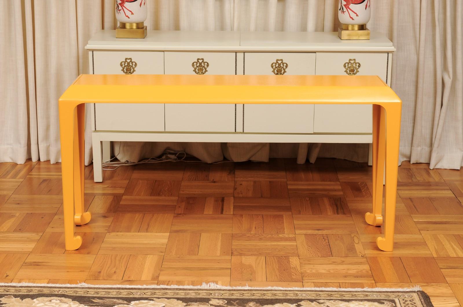 Sensational Pair of Mahogany Altar Consoles in Marigold Lacquer by Baker, c 1975 For Sale 5