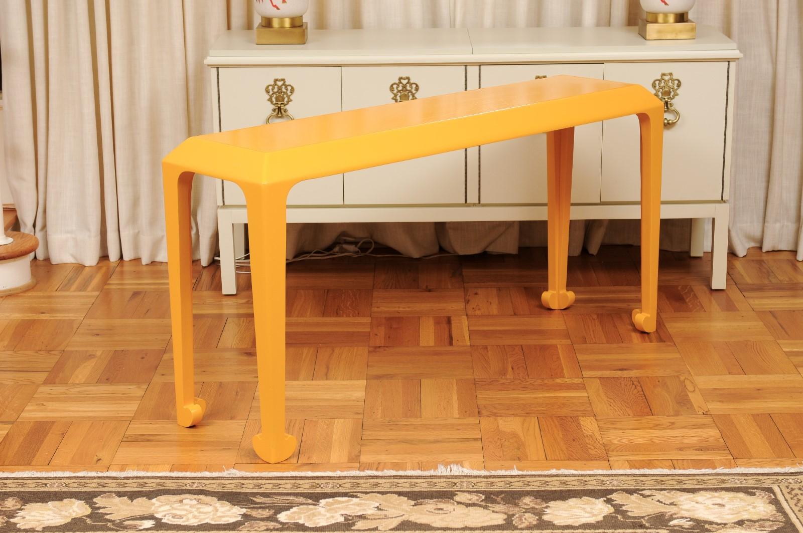 Sensational Pair of Mahogany Altar Consoles in Marigold Lacquer by Baker, c 1975 For Sale 2