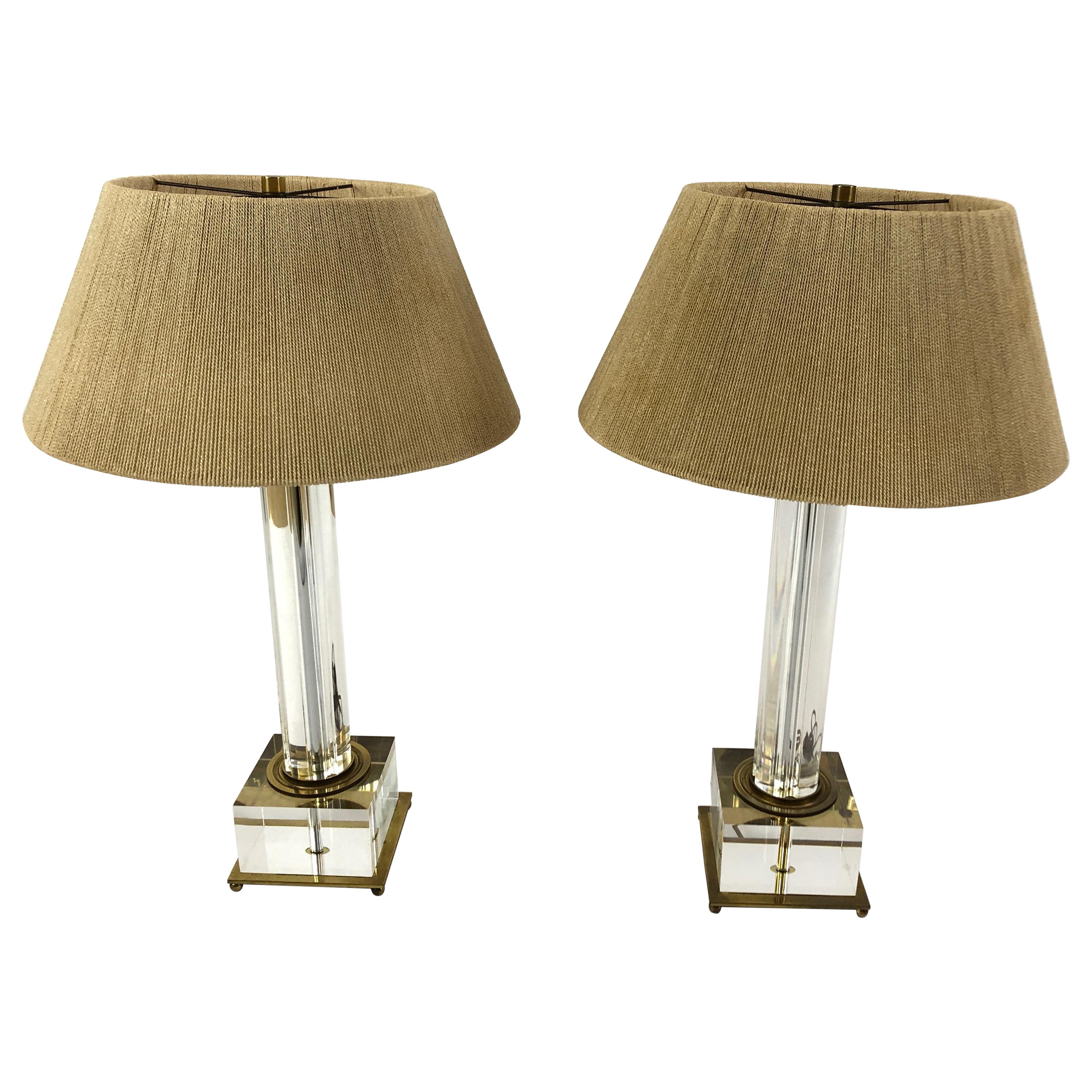 Sensational Pair of Mid-Century Modern Lucite and Brass Lamps