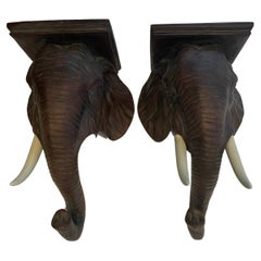 Vintage Sensational Pair of Sculptural Elephant Form Wall Brackets