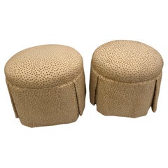 Sensational Pair of Vintage Round Upholstered Poufs on Casters