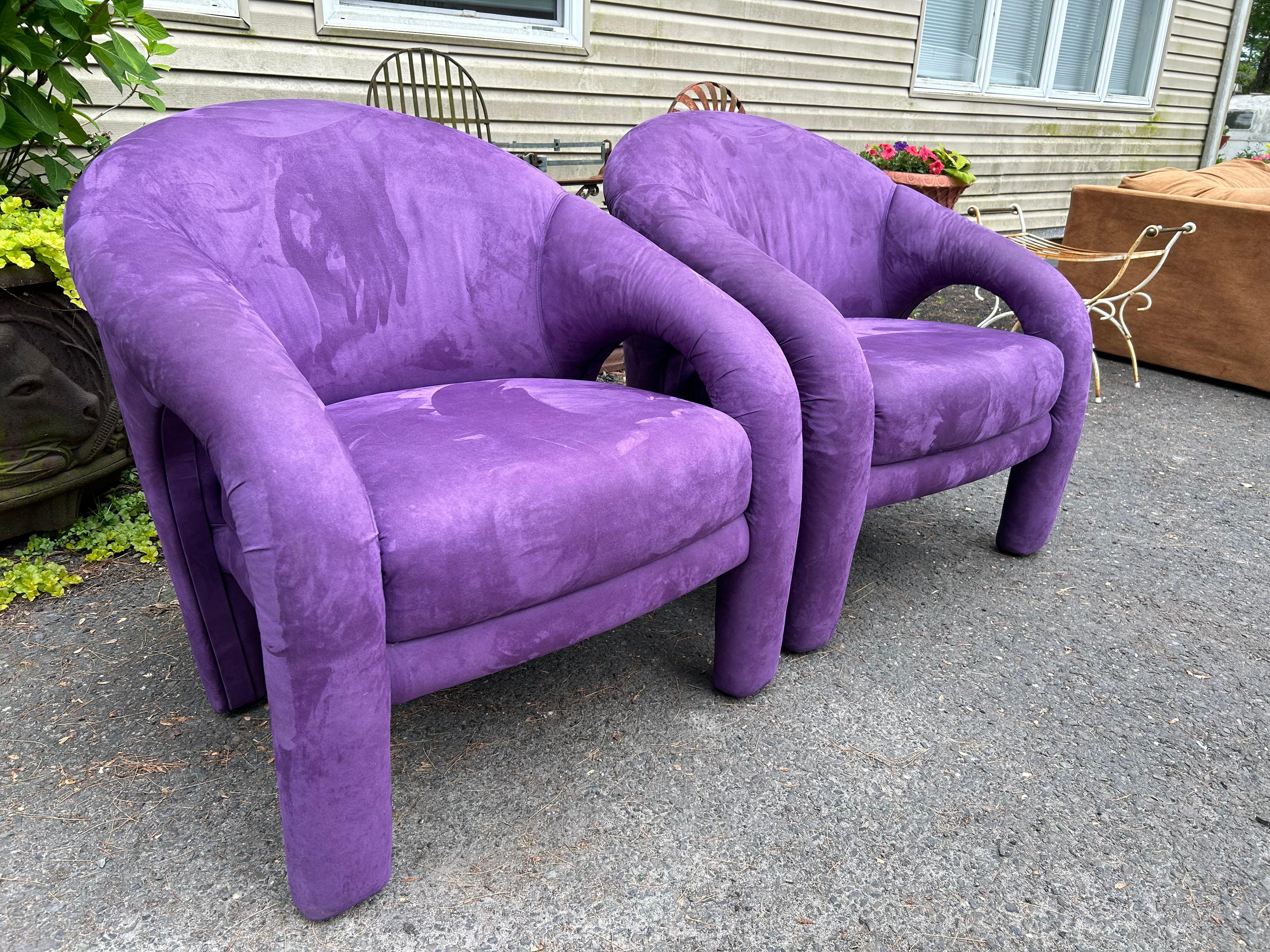 American Sensational Pair Vladimir Kagan Sculptural Ultra-suede Upholstered Lounge Chairs For Sale
