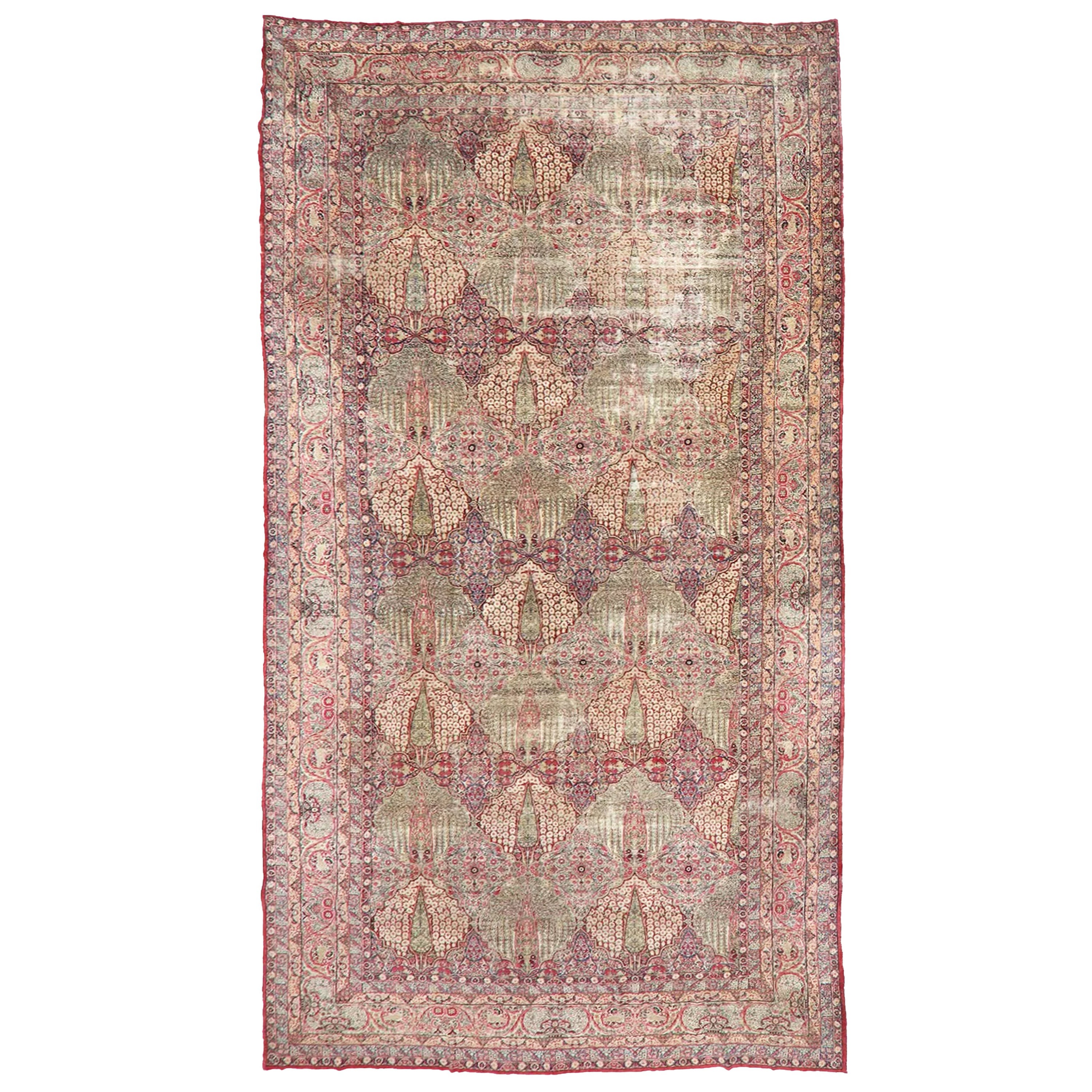 Sensazionale tappeto antico Kerman Lavar, 1915 ca. in vendita