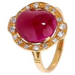 Sensational Pinkish Red Ruby Ring with White Diamond Halo